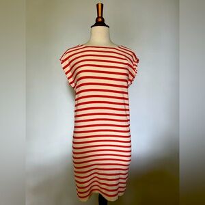 ICHI knitted Dress, red/off-white stripes with full length back zipper, size S